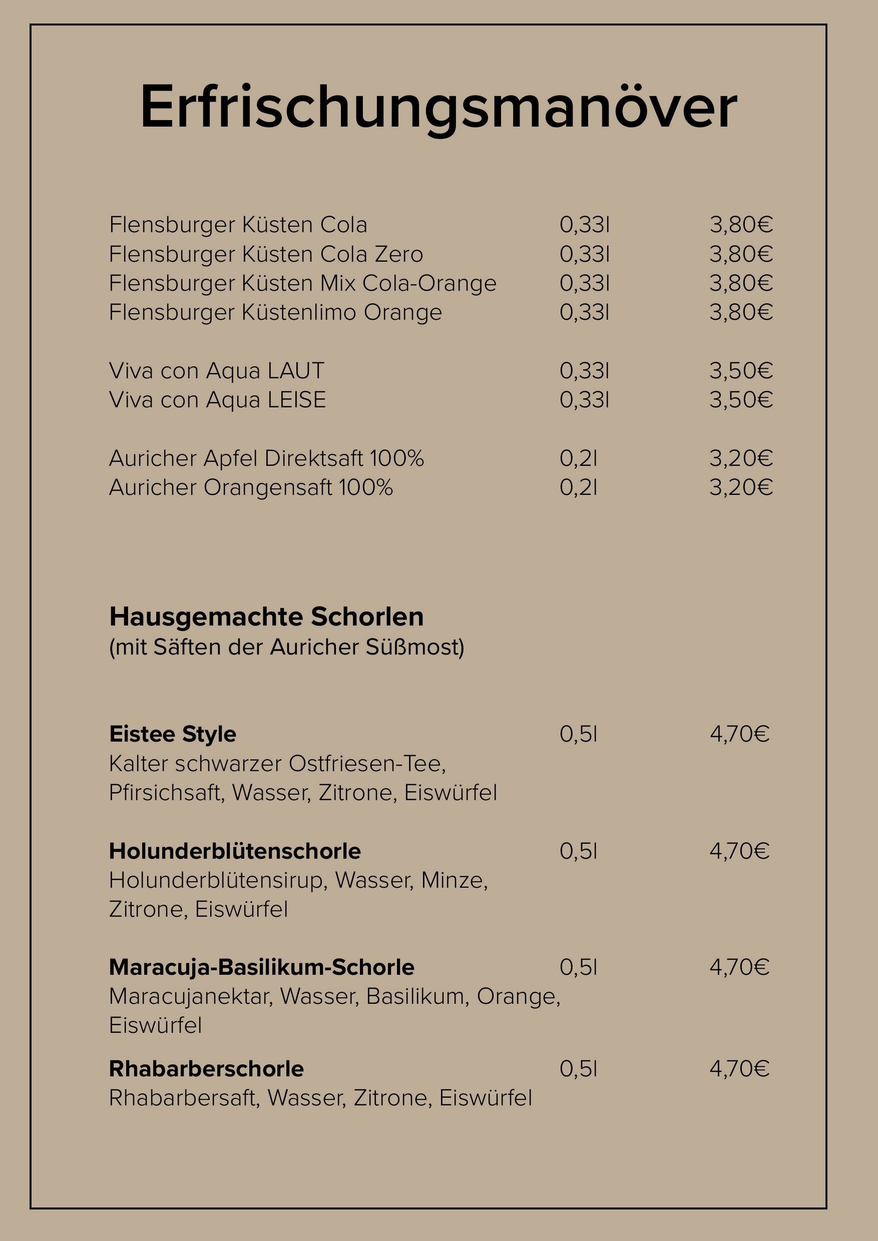 Speisekarte: Erfrischungsmanöver