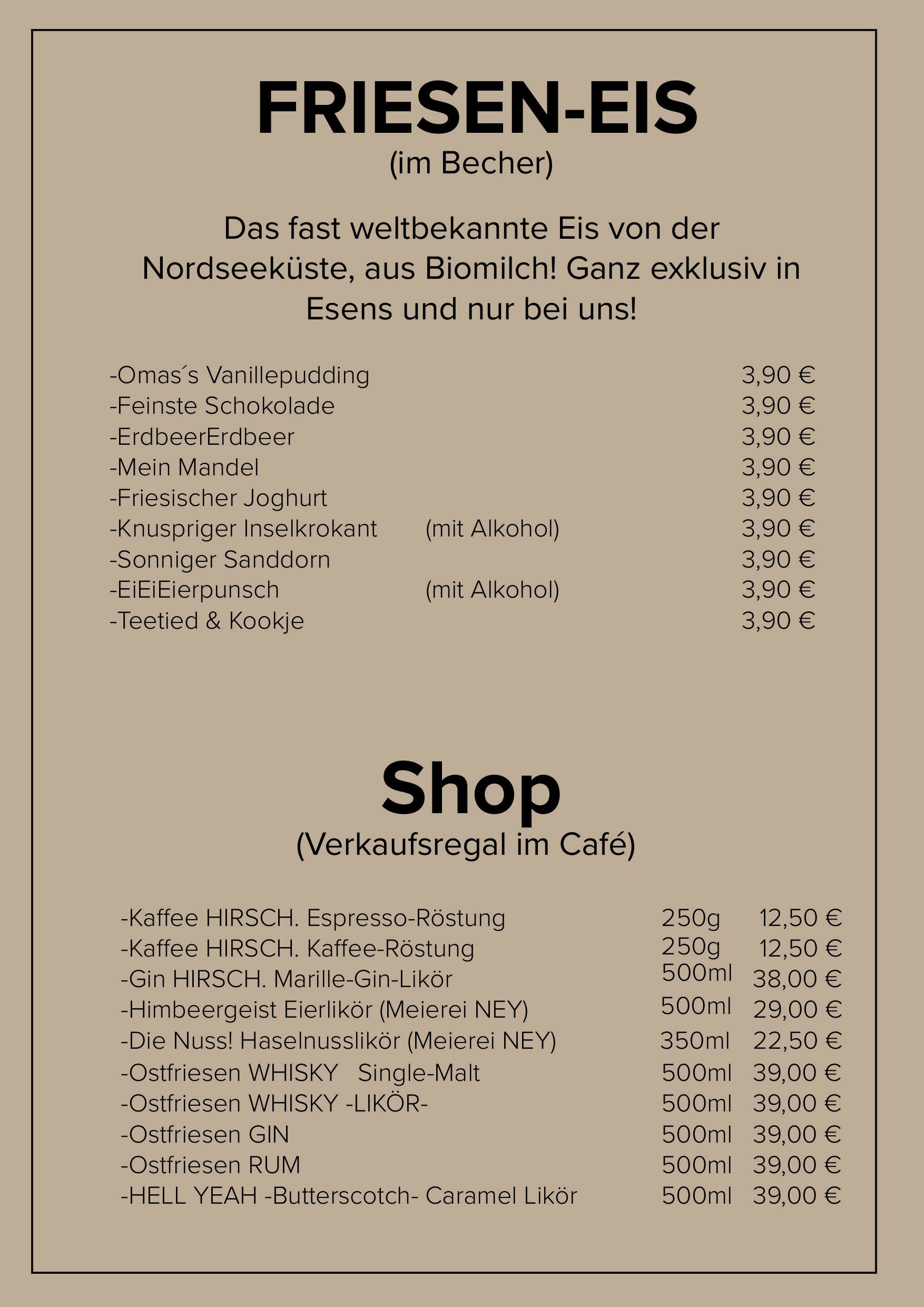 Speisekarte: Friesen-Eis & Shop