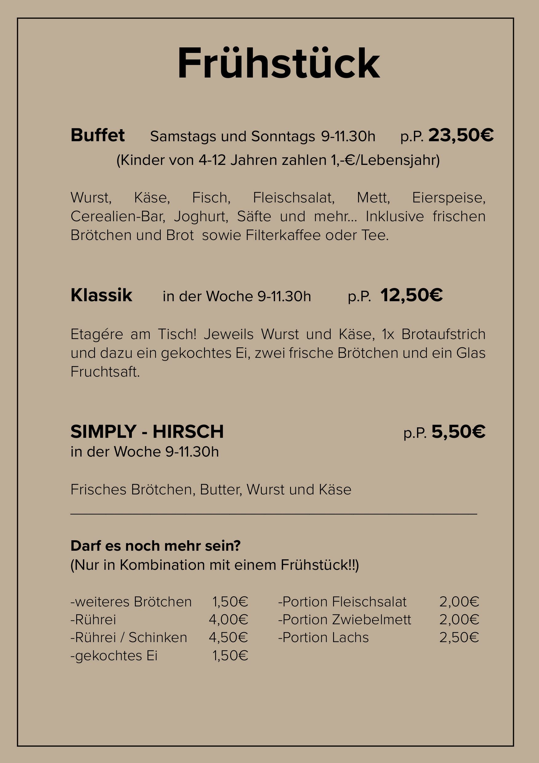 Speisekarte: Frühstück